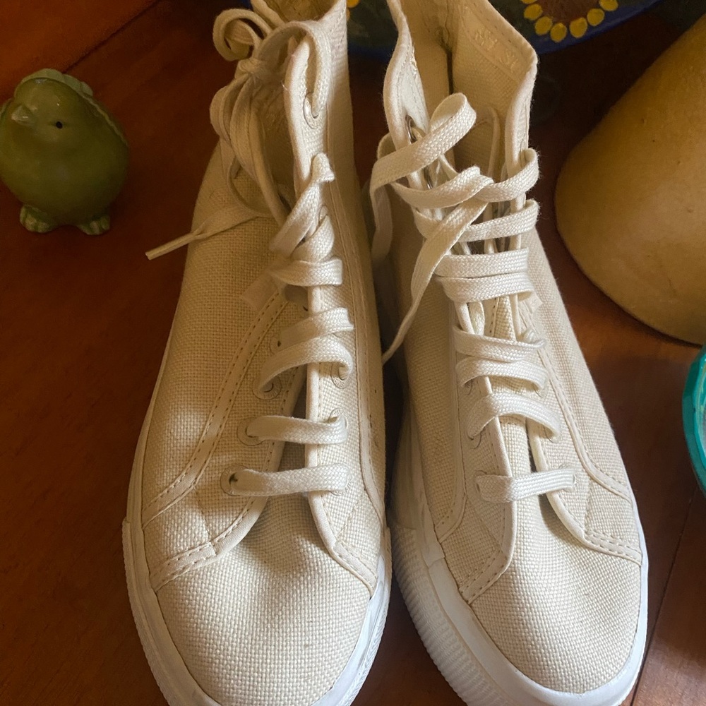 Superga High-Top Canvas Sneakers in Cream